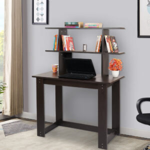 Kawachi Woodit Laptop Table/Study Table/Wooden Computer Desk with Bookshelf (Wenge Brown) KW92