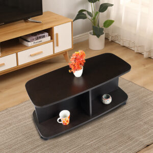 Kawachi Wooden Movable Centre Coffee Table, Tea Table for Living Room Storage Shelf Sofa Side Table with Wheels Wenge Black KW98