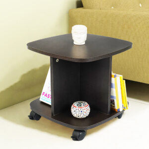 Kawachi Wooden Movable Coffee, Tea Table Living Room Small Centre Table Sofa Bedside Laptop Table with Wheels Wenge Black KW99