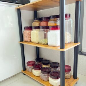 Kawachi 3 tier Multipurpose Shelf Wooden Bookshelf Storage Cabinet Home Kitchen Office Storage Display Organizer Beige KW79