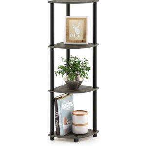 Kawachi Multipurpose 4-Tier Corner Shelf Rack, Bookshelf, Open Storage Display Rack and Plant Stand, Bookshelf Organizer for Home, Living Room and Office KW82 brown