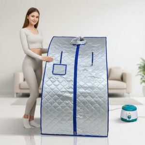Kawachi Portable Steam Sauna, Personal Sauna Box SS Frame with Plastic Stool, Sauna Tent Saunas for Home Spa, 1.5L & 750W Steam Generator with Protection, Steam Sauna -I143- Silver