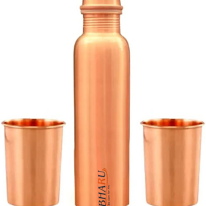 Bharu Plain Copper Bottle 750 ml & 2 pcs Plain Copper Glass