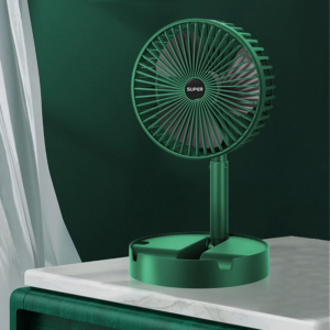Kawachi Folding Fan Quiet 3- Speed Wind Highly Stretchable Simulated Natural Wind 180 ° Adjustment Battery Powered or USB Powered Home Desk Bedroom Portable Travel Mini Decorative Fan- KAWY-6-Green