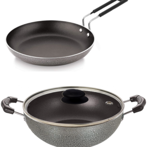 Bharu Nonstick  set for Omlet (Tapper) Pan & 2 Lit Kadhai with Glass lid