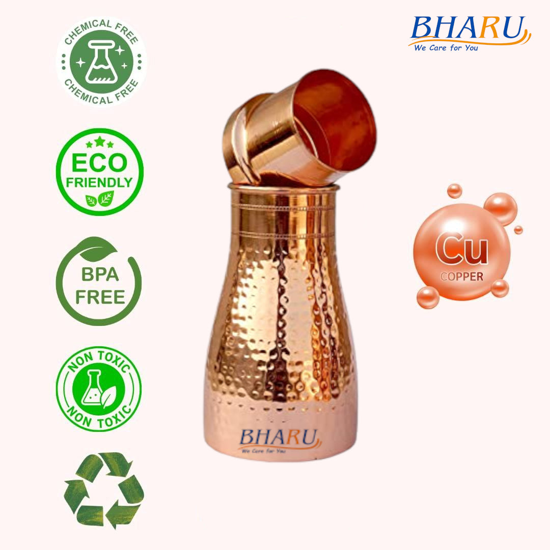 Bharu Hammered Copper Table top Jar With Glass - Image 2