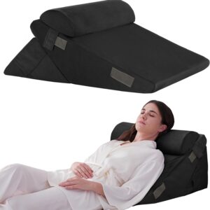 Kawachi 3Pcs Set Orthopedic Adjustable Bed Wedge Pillow-Memory Foam with Head Rest-Back Support for Bed, Leg Elevation, Acid Reflux, GERD, Snoring- KW138-Black