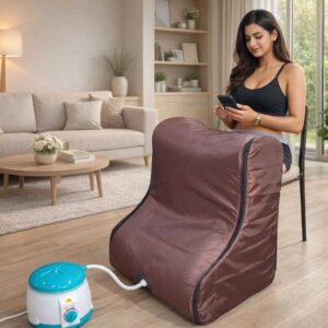 Kawachi Leg Steam Sauna Spa for Knee Pain & Leg Pain Relief | Foot Steam Therapy Machine for Arthritis, Sports Recovery & Home Wellness - i145-Brown