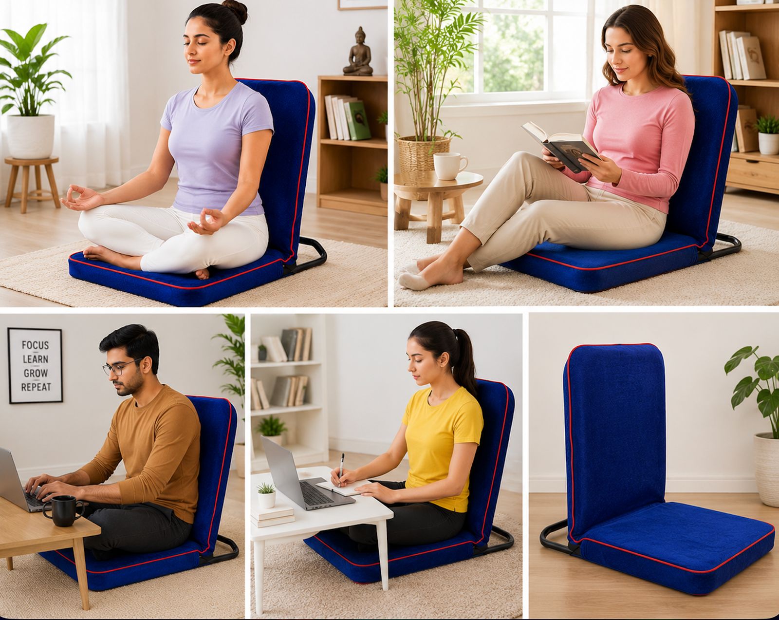 Kawachi Portable Relaxing Meditation Chair Folding Back Support Yoga Chair Study, Reading Floor Chair i113-Velvet Blue - Image 3