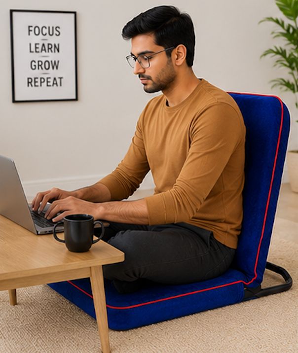 Kawachi Portable Relaxing Meditation Chair Folding Back Support Yoga Chair Study, Reading Floor Chair i113-Velvet Blue - Image 2