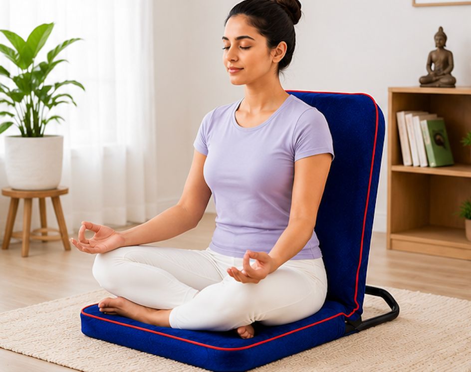 Kawachi Portable Relaxing Meditation Chair Folding Back Support Yoga Chair Study, Reading Floor Chair i113-Velvet Blue - Image 4