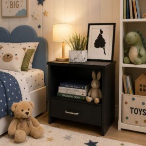 Kawachi Engineered Wood Sofa Side End Bedside Table with Drawer  KW16 Wenge Black