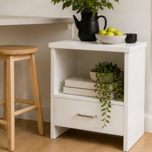 Kawachi Engineered Wood Sofa Side End Bedside Table with Drawer  KW16 White