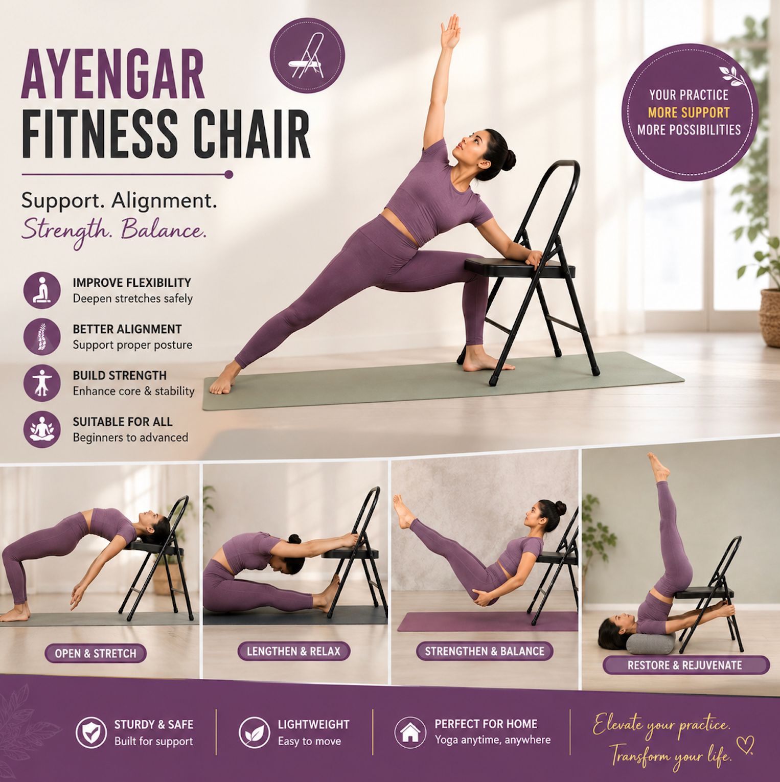 Kawachi Yoga Meditation Iyengar Backless Chair Above 5 kg Weight- i95-Big - Image 10