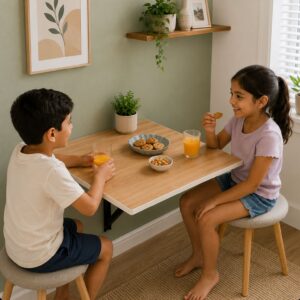 Kawachi Fold Down 3 Seater Wall Mounted Folding Breakfast Dining Table Perfect Addition to Kitchen & Dining Room Beige
