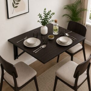 Kawachi Fold Down 3 Seater Wall Mounted Folding Breakfast Dining Table Perfect Addition to Kitchen & Dining Room Wenge Black