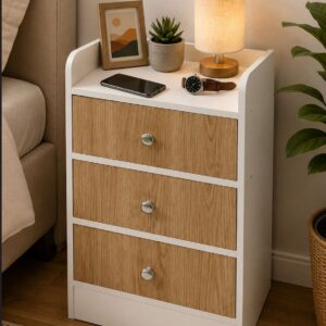Kawachi Modern Home Bedroom Bedside Table Storage Cabinet with 3 Drawers KW23-White-BD