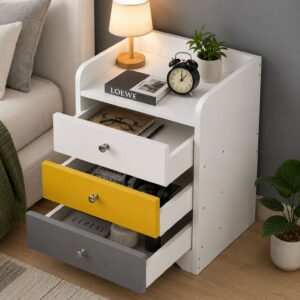 Kawachi Modern Home Bedroom Bedside Table Storage Cabinet with 3 Drawers KW23-White MD