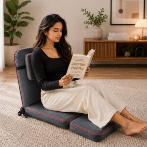 Kawachi Advance Portable & Foldable Relaxing Meditation Chair Folding Back Support Yoga Chair Study, Reading Floor and Pooja Chair -I130 -Grey