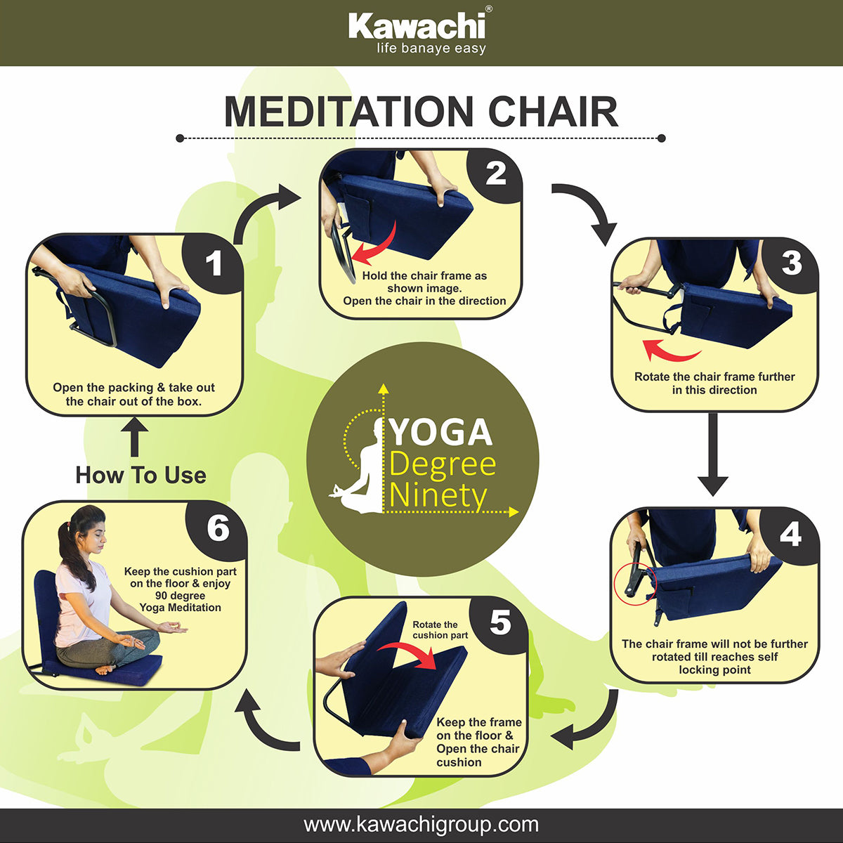 Kawachi Portable Relaxing Meditation Chair Folding Back Support Yoga Chair Study, Reading Floor Chair Pack Of 2 - Image 8